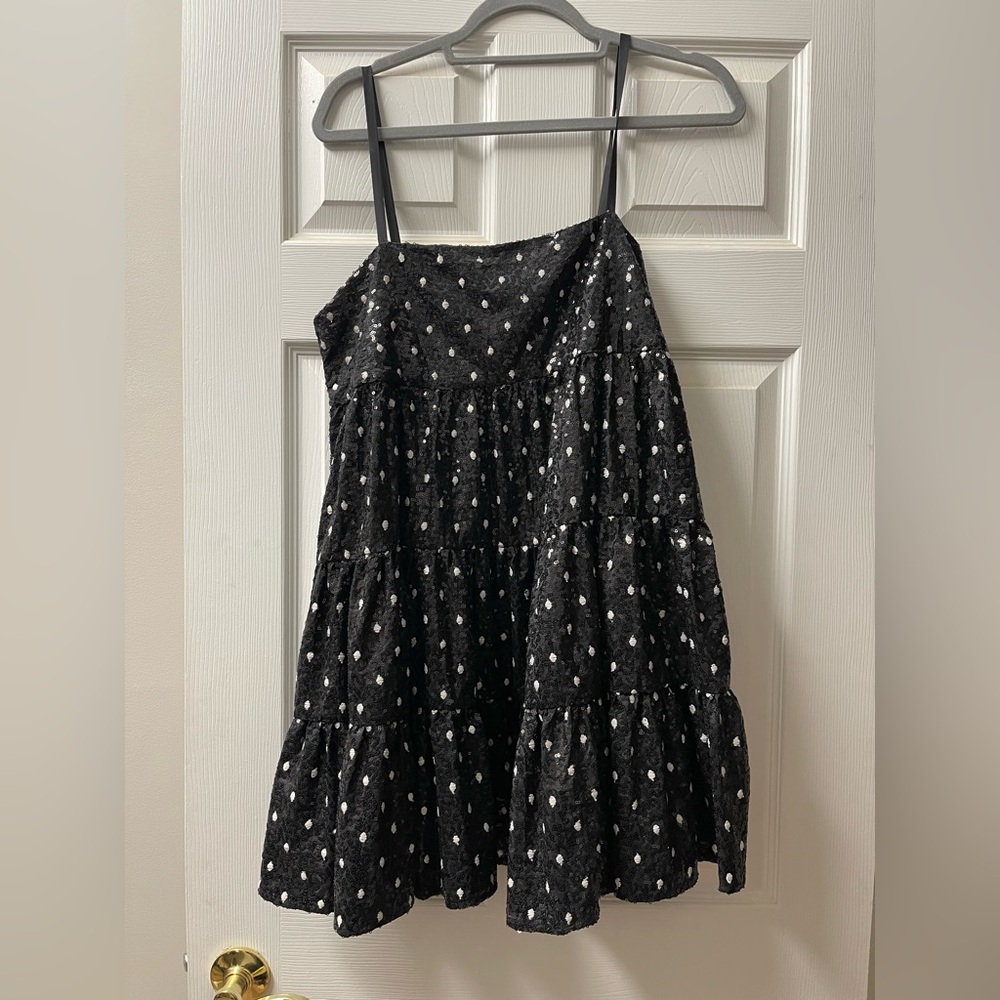 Zara Black and White Sequin Polka Dot Mini Dress